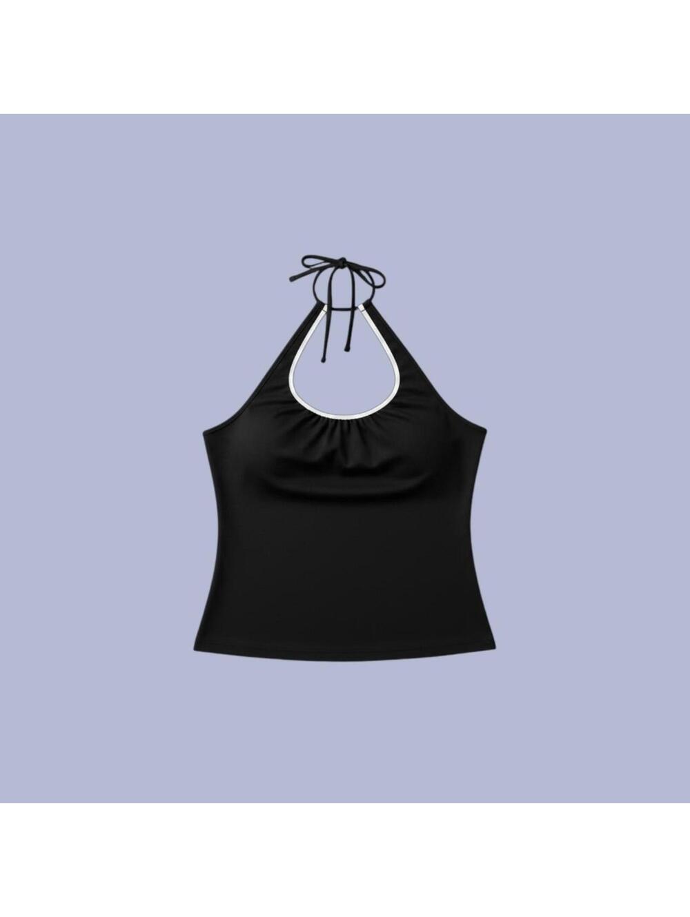 Label Rail x Sumbo Owoyele Black Halter Neck Crop Top with White Trim